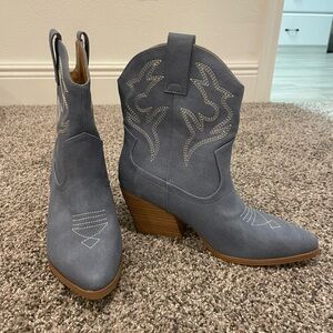 Blue Western Ankle Booties
